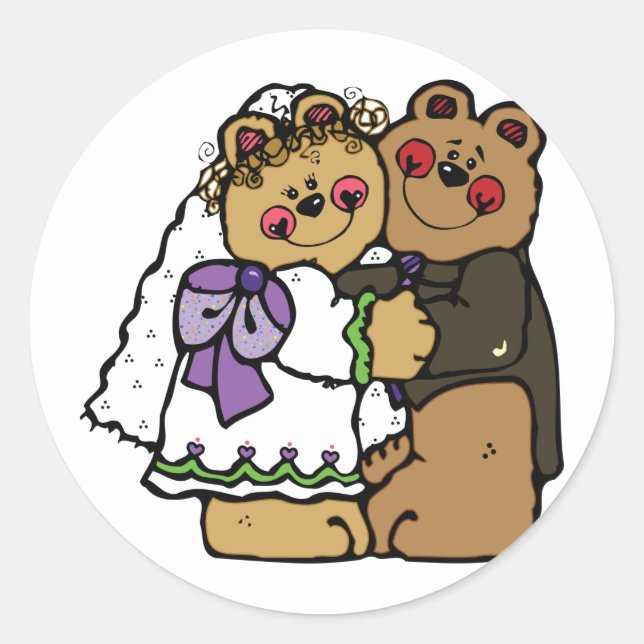 Pegatina Redonda Bear Bride y Bear Groom (Anverso)