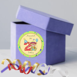 Pegatina Redonda Bear de cumpleaños lindo edad 2