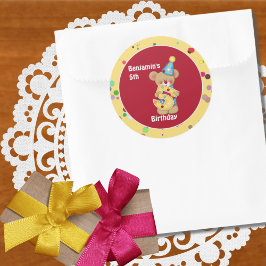Pegatina Redonda Bear de cumpleaños lindo edad 5