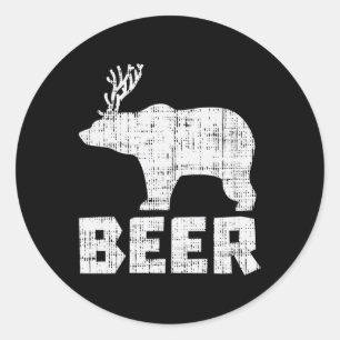 Pegatina Redonda Bear Deer Beer Graciosa Caza Caza Cazadora Papá