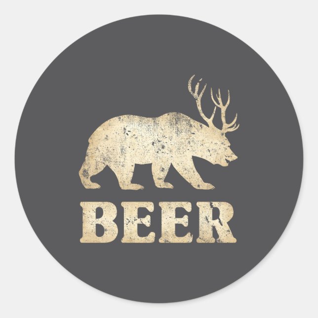 Pegatina Redonda Bear Deer Vintage Beer  (Anverso)