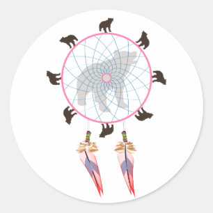 Pegatina Redonda Bear Dream Catcher