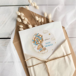 Pegatina Redonda Bear globos Bebé Niño Ducha Azul