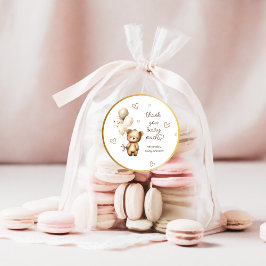 Pegatina Redonda Bear globos Neutral Cute Baby Shower Gracias