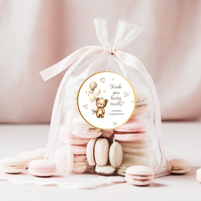 Pegatina Redonda Bear globos Neutral Cute Baby Shower Gracias (Subido por el creador)