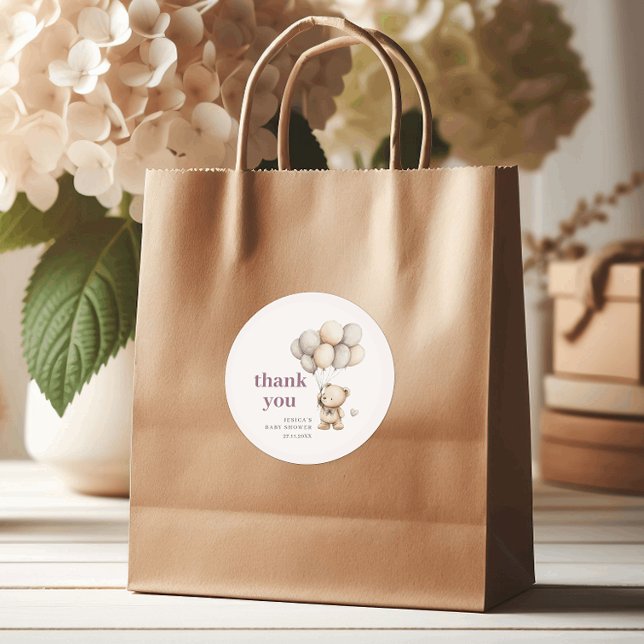 Pegatina Redonda Bear Globos Pastel Purple Baby Shower Gracias (Subido por el creador)