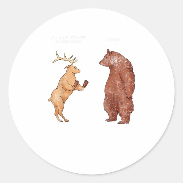 Pegatina Redonda Bear Hands Oh Deer Funny Sayings Pun Gift  (Anverso)