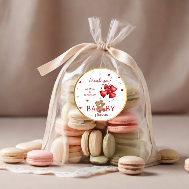 Pegatina Redonda Bear Heart Balloons Baby Shower rojo (Subido por el creador)