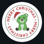 Pegatina Redonda Bear Merry Christmas Winter Animals Bears Classic<br><div class="desc">Oso para Navidades con luces de hadas. Animales divertidos con regalos y nieve para las vacaciones. También es gracioso para los Navidades en julio. Los osos son animales dulces y perfectos para los Navidades.</div>