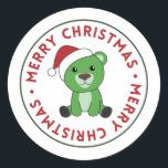 Pegatina Redonda Bear Merry Christmas Winter Animals Bears Classic<br><div class="desc">Oso para Navidades con luces de hadas. Animales divertidos con regalos y nieve para las vacaciones. También es gracioso para los Navidades en julio. Los osos son animales dulces y perfectos para los Navidades.</div>