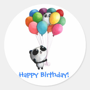 Pegatina Redonda Bear Panda de los globos de cumpleaños