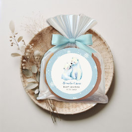 Pegatina Redonda Bear Wait Polar Mama Bear Cub Baby Boy Shower