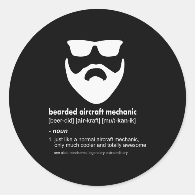 Pegatina Redonda Bearded Aircraft Mechanic Shirt Funny Airplane Mec (Anverso)