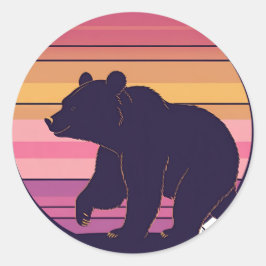 Pegatina Redonda Bearly Awake - Funny Diseño Retro Bear Sunset