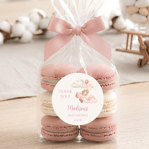 Pegatina Redonda Bearly Girl Baby Shower Agradecimiento