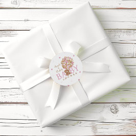 Pegatina Redonda Bearly Pink Wait Teddy oso globo bebé ducha