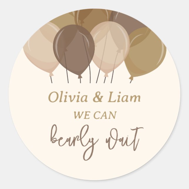 Pegatina Redonda Bearly Wait - Bay Shower Pegatinas (Anverso)