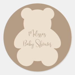 Pegatina Redonda Bearly Wait Beige Teddy Bear Baby Shower