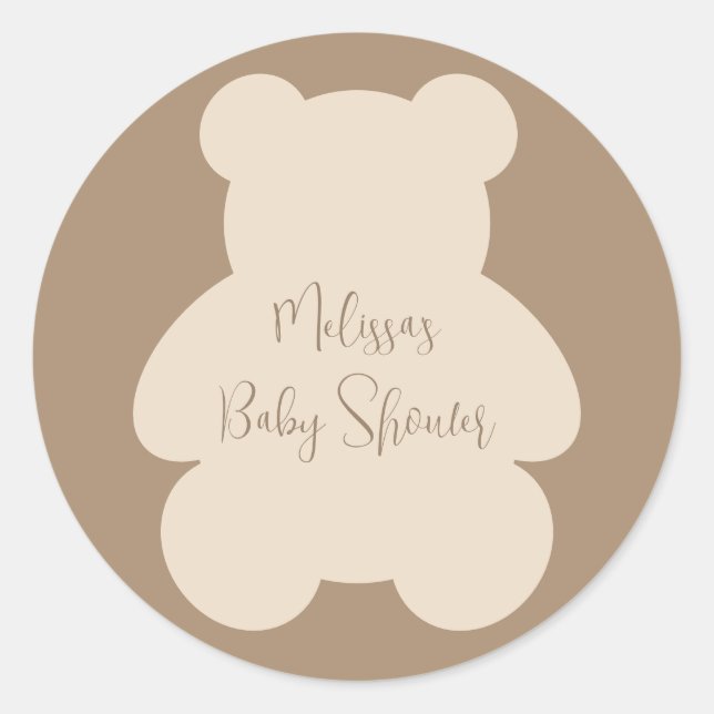 Pegatina Redonda Bearly Wait Beige Teddy Bear Baby Shower (Anverso)