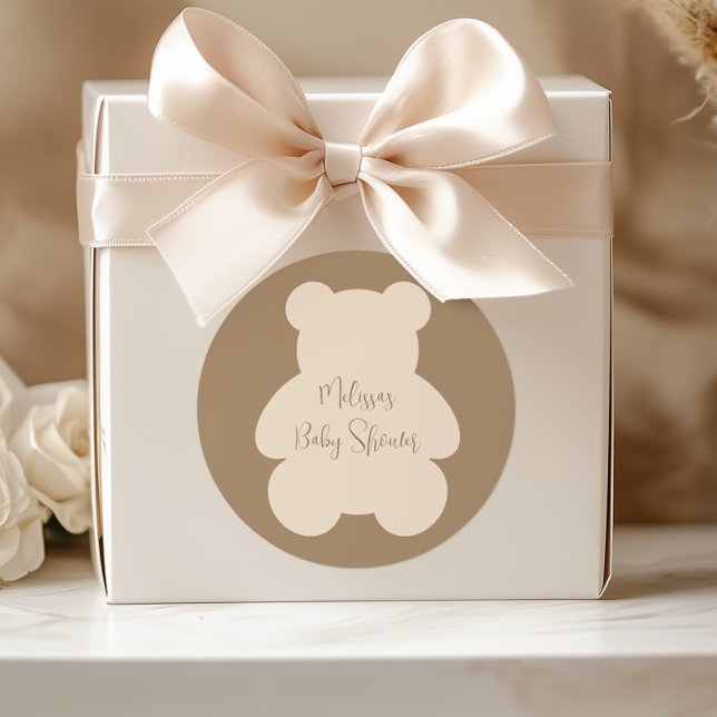 Pegatina Redonda Bearly Wait Beige Teddy Bear Baby Shower (Subido por el creador)