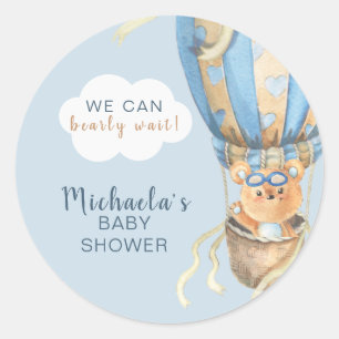 Pegatina Redonda Bearly Wait Blue Boy Baby Shower
