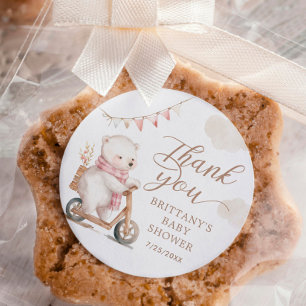 Pegatina Redonda Bearly Wait Chica Baby Shower Gracias