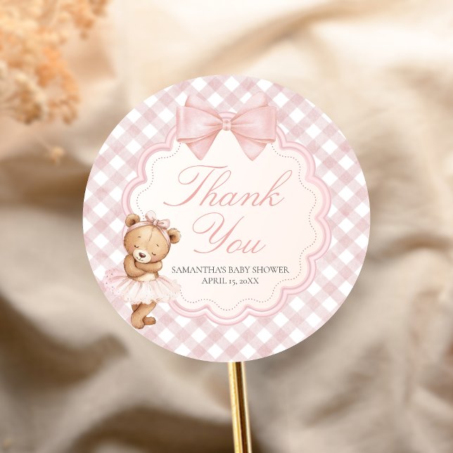 Pegatina Redonda Bearly Wait Elegant Bear Baby Shower (Pink Bear Baby Shower Sticker)