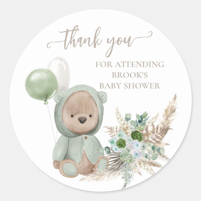Pegatina Redonda Bearly Wait Green Boho Bear Favor (Anverso)