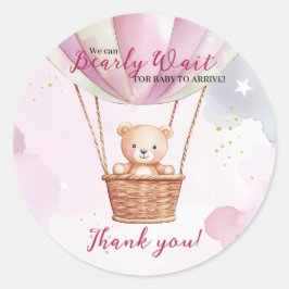 Pegatina Redonda Bearly Wait Hot Air Balloon Baby Shower