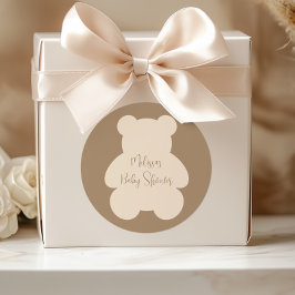 Pegatina Redonda Bearly Wait Oso de Peluche Beige Baby Shower