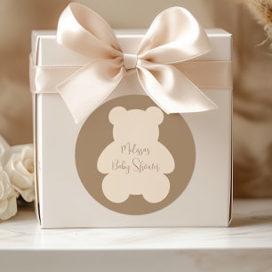 Pegatina Redonda Bearly Wait Oso de Peluche Beige Baby Shower