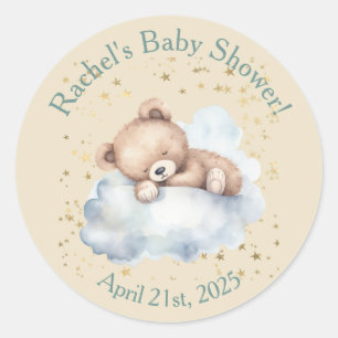 Pegatina Redonda Bearly Wait - Oso de peluche niño dormido en nubes