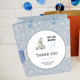 Pegatina Redonda Bearly Wait Polar Bear Blue Boy Winter Baby Shower