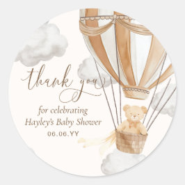 Pegatina Redonda Bearly Wait Tan Teddy Bear Gracias Baby Shower