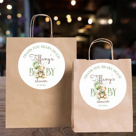 Pegatina Redonda Bearly wait teddy oso verde bebé ducha favor