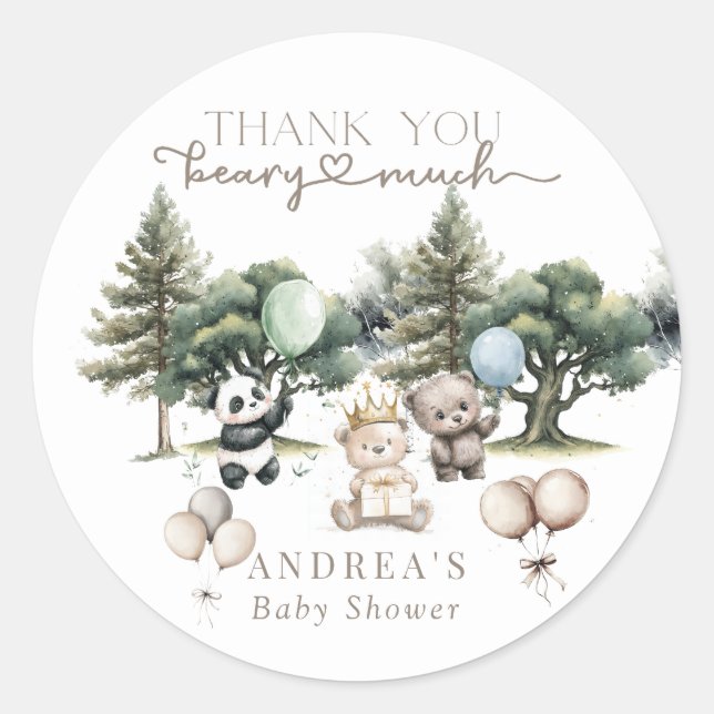 Pegatina Redonda Bearly Wait Woodland Bear Baby Shower (Anverso)