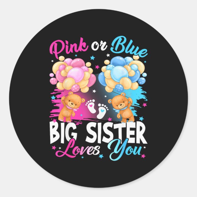 Pegatina Redonda Bears Nk Or Blue Big Sister Loves You Gender Revea (Anverso)