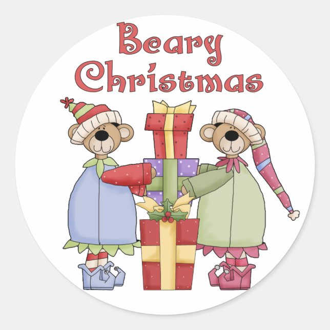 Pegatina Redonda Beary Christmas Presents (Anverso)