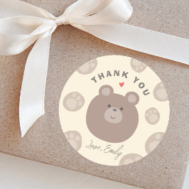 Pegatina Redonda Beary Cute Brown Teddy Bear Cub Gracias