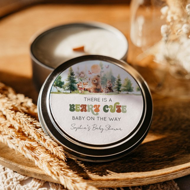 Pegatina Redonda Beary Cute Woodland Baby Shower (Beary Cute Woodland Baby Shower)