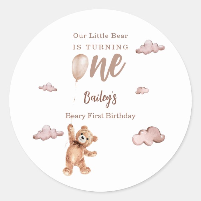 Pegatina Redonda Beary First Birthday (Anverso)