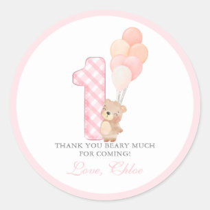 Pegatina Redonda Beary First Teddy Bear Chica Birthday Party