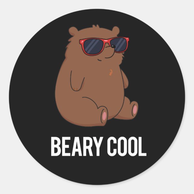 Pegatina Redonda Beary Guay Funny Brown Bear Pun Dark BG (Anverso)