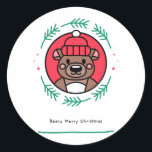 Pegatina Redonda Beary Merry Christmas<br><div class="desc">Beary Merry Christmas</div>