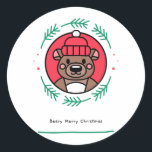 Pegatina Redonda Beary Merry Christmas<br><div class="desc">Beary Merry Christmas</div>