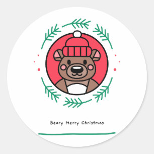 Pegatina Redonda Beary Merry Christmas