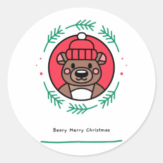 Pegatina Redonda Beary Merry Christmas