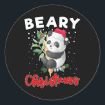 Pegatina Redonda Beary Merry Christmas for Panda Bear Aovers Gracio<br><div class="desc">Beary Merry Christmas for Panda Bear Avers</div>