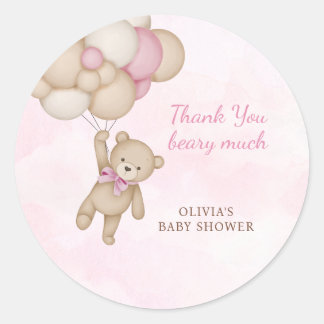 Pegatina Redonda Beary Much Pink Baby Shower Thank You