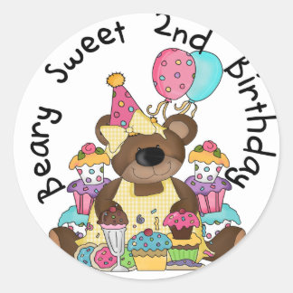 Pegatina Redonda Beary Sweet 2º cumpleaños camisetas y regalos